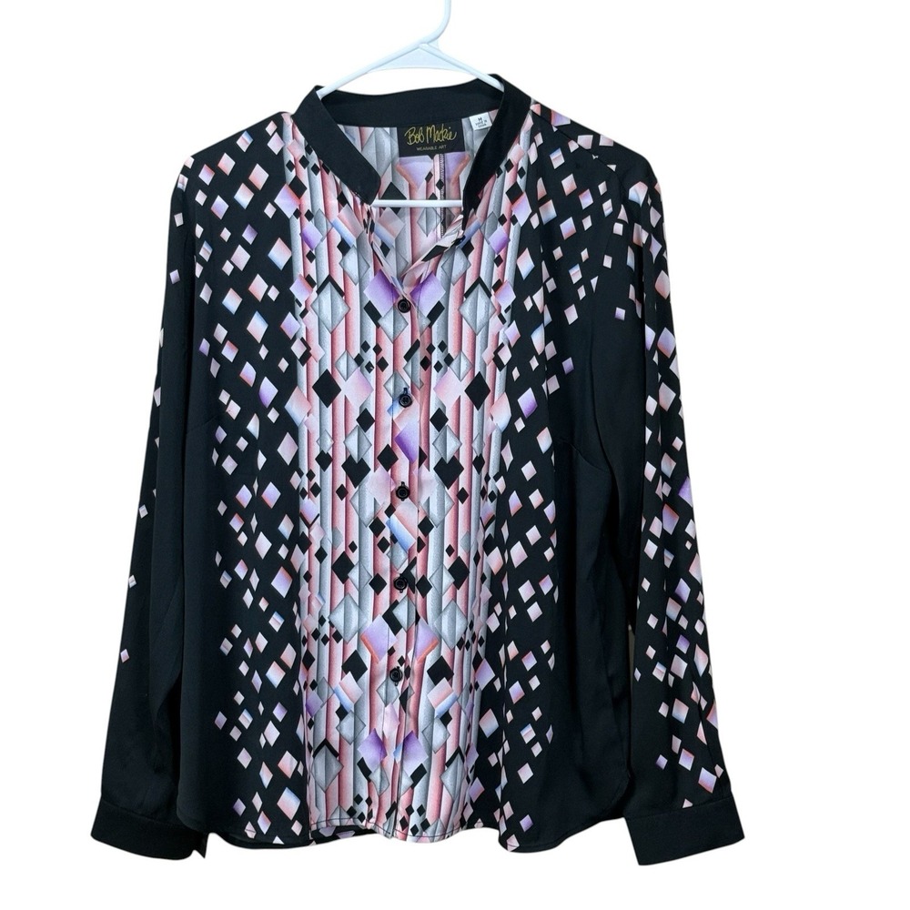 Bob Mackie Mandarin Collar All Over Print Blouse Size Medium Art To Wear